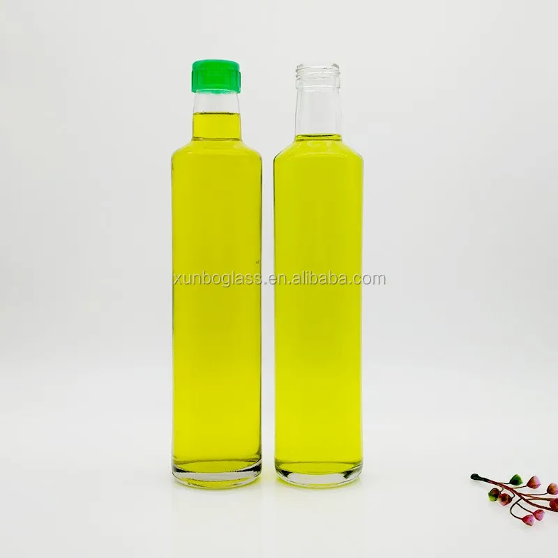500ml clear round Glass Olive Oil Bottle with green plastic cap (2)