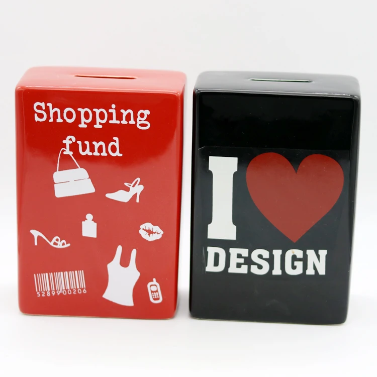 
Cute ceramic doll custom mini atm money box for kids 