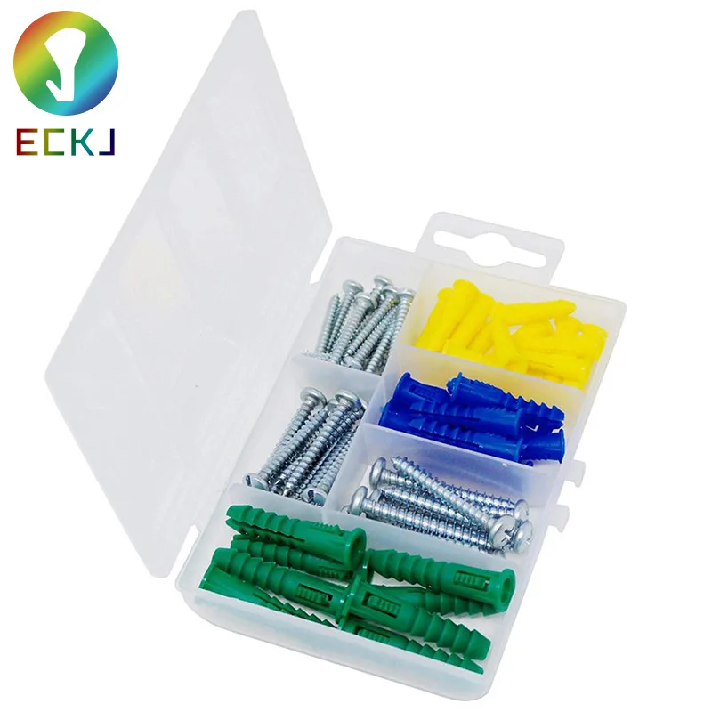 
ECKJ 66 Pieces Plastic Self Drilling Drywall Anchors with Phillips Flat Head Self Tapping Screws Assortment Kit 