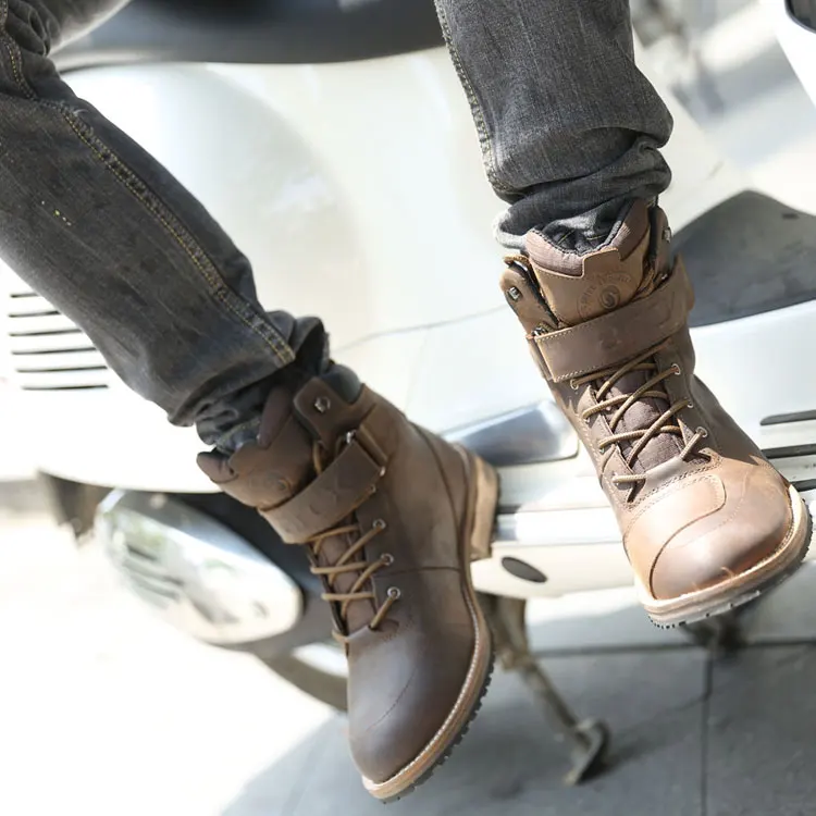 ARCX Motorcycle Ankle Boots Moto Vintage Waterproof Warm Botas Motocross Genuine Leather Outdoors Men Leisure Shoes