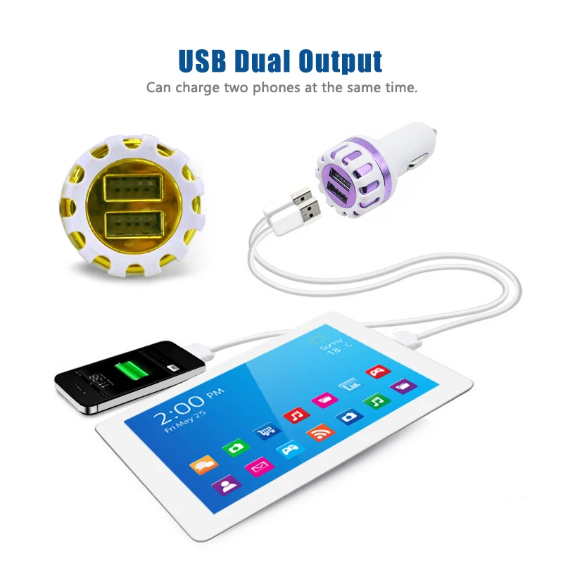 
ZZYD 2.1A Dual Port Sunflower Head USB Dual Adapter Car Charger for Universal Smart Phone 