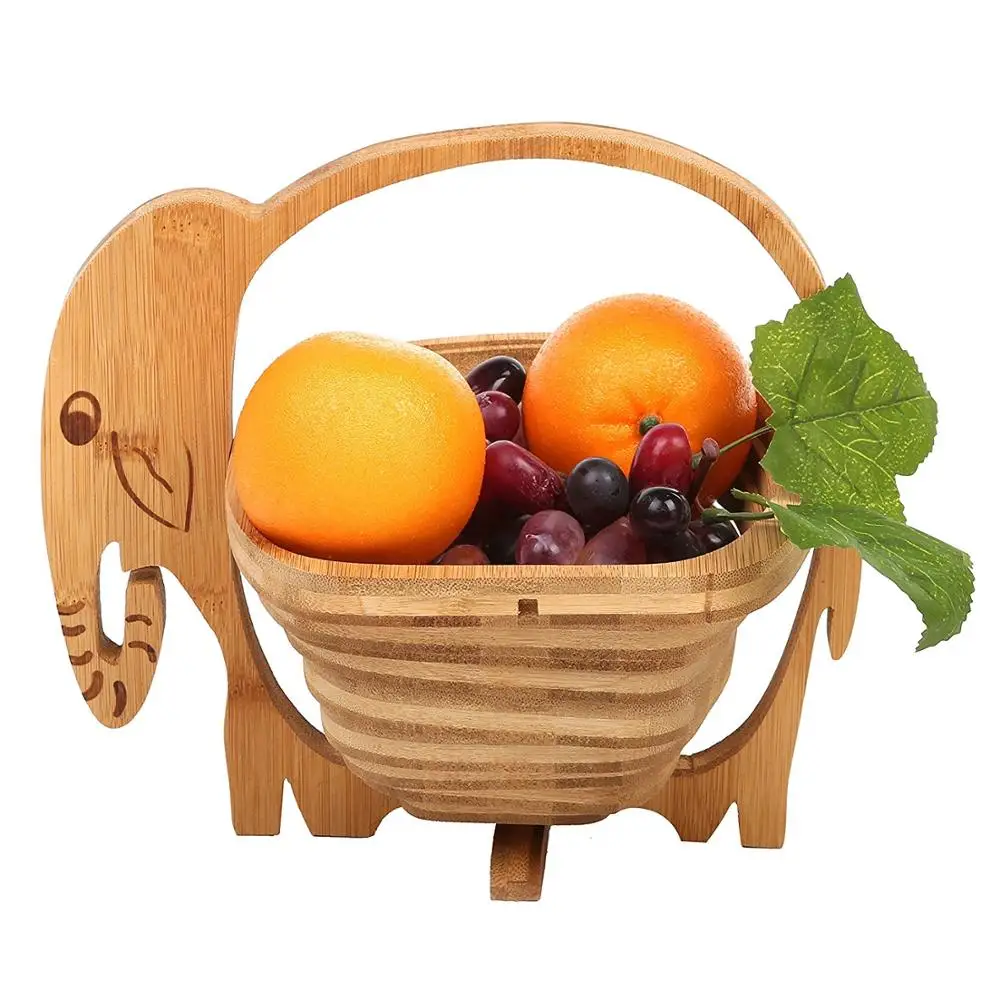 Natural Bamboo Elephant Shape Folding Collapsible Fruit Basket