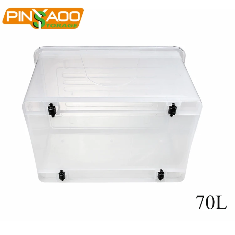 70L Clear Transparent Large Plastic Clothes Storage Containers Tote Bin Box with Lid