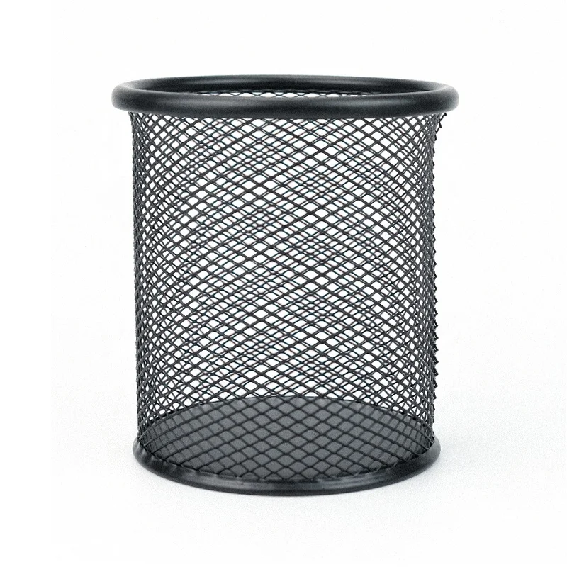 Wholesale China suppliers office desktop pencil holder desk table wire iron steel round Black metal mesh Pot pen cup