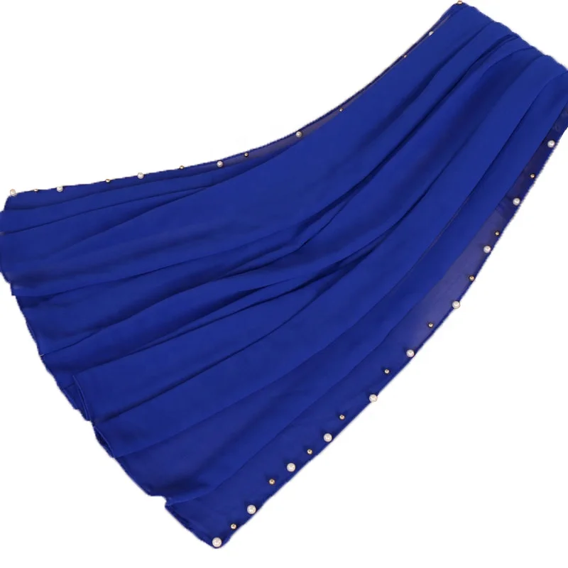 
Wholesale Women Muslim Hui Nationality Monochrome Pearl Premium Chiffon Hijabs Scarf Shawl Scarves 