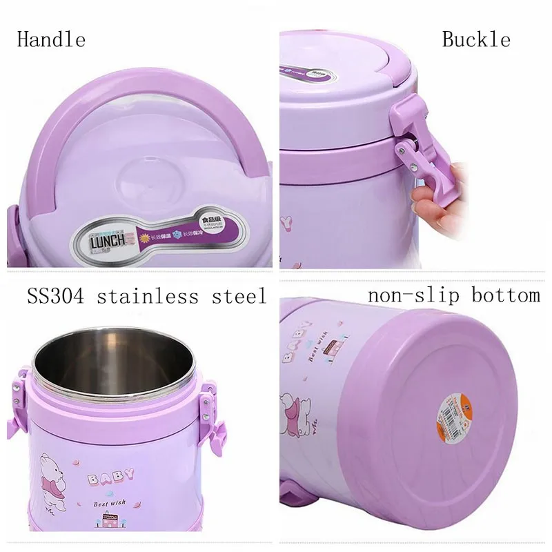 NEW 2 layers plastic case SS304 inner box keep cool or warm vacuum children food container with handle