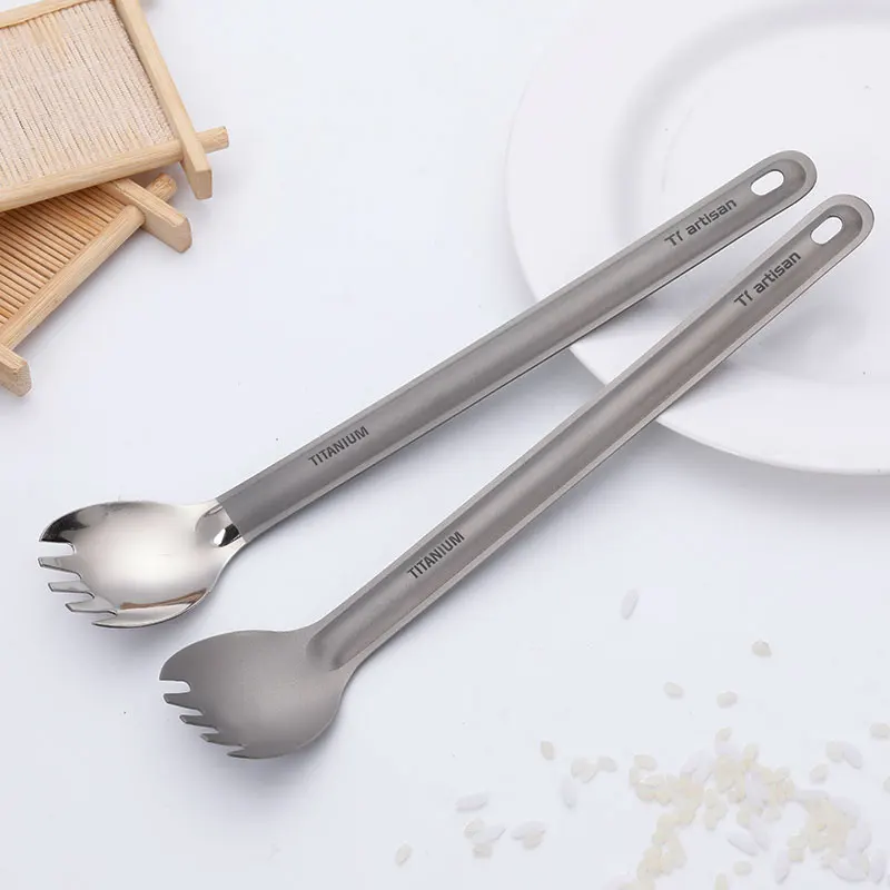 Titanium Long Outdoor Handle Spork with Ultralight Waterproof Bag