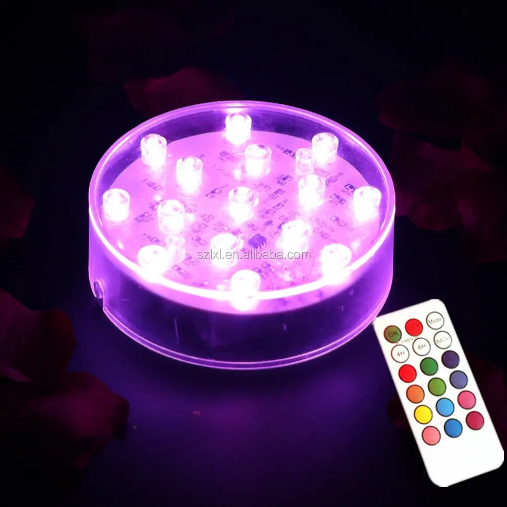 
15 LEDs 4 inch LED Undervase light Multi-color with remote control , Crystal Candelabra base light,Clear Hookah Light Base 