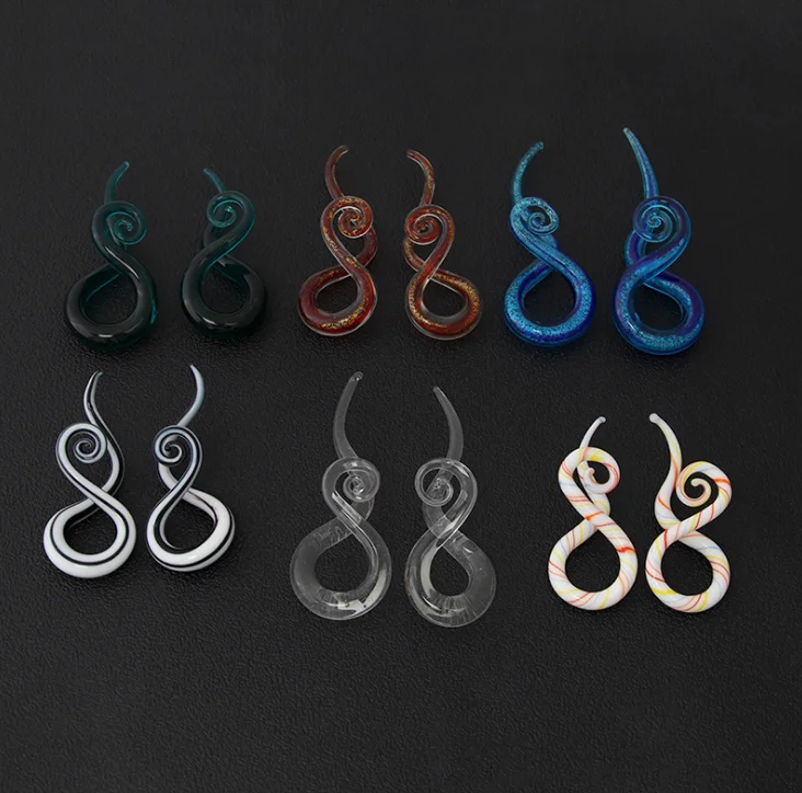 Glass Ear Spiral Taper Piercing Set Gauges Multi Color Ear Plug Hangers Expander