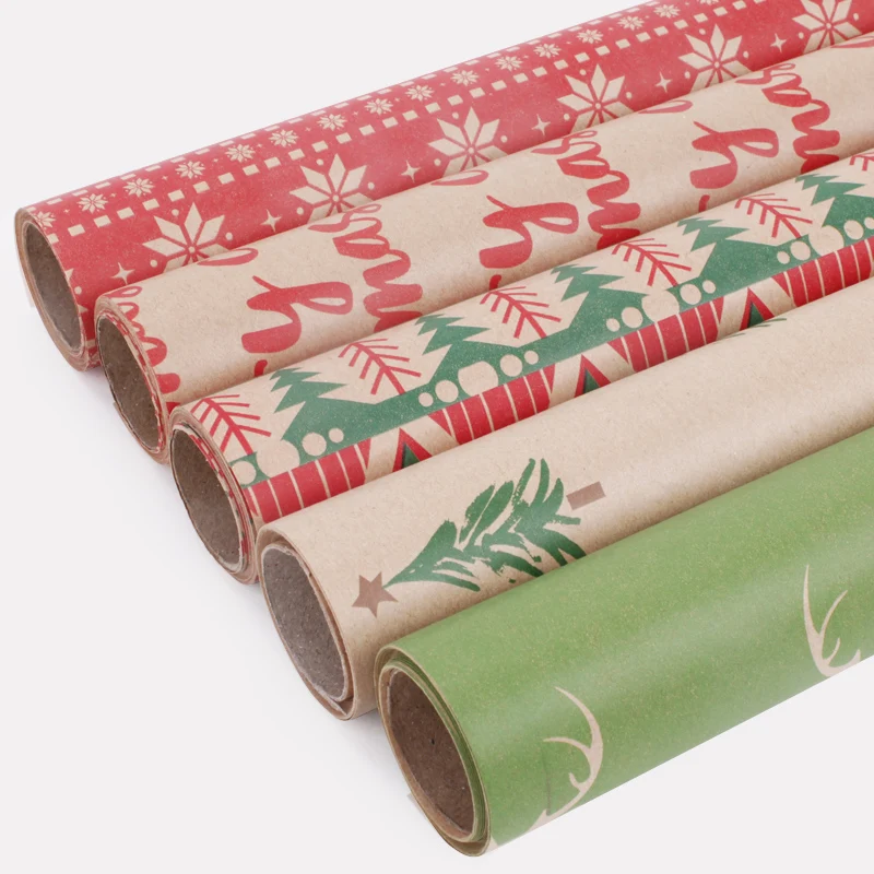 
Wholesale Brown Kraft Paper Roll Christmas Themed Printed Gift Wrapping Paper 