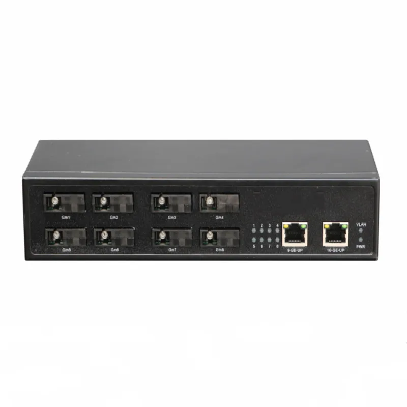 12v 2a 8 ports FX SC LC LX optical fiber switch with 2 gigabit utp uplink
