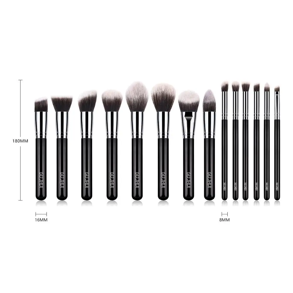 Набор кистей для макияжа Kabuki с черной деревянной ручкой, 14 шт.