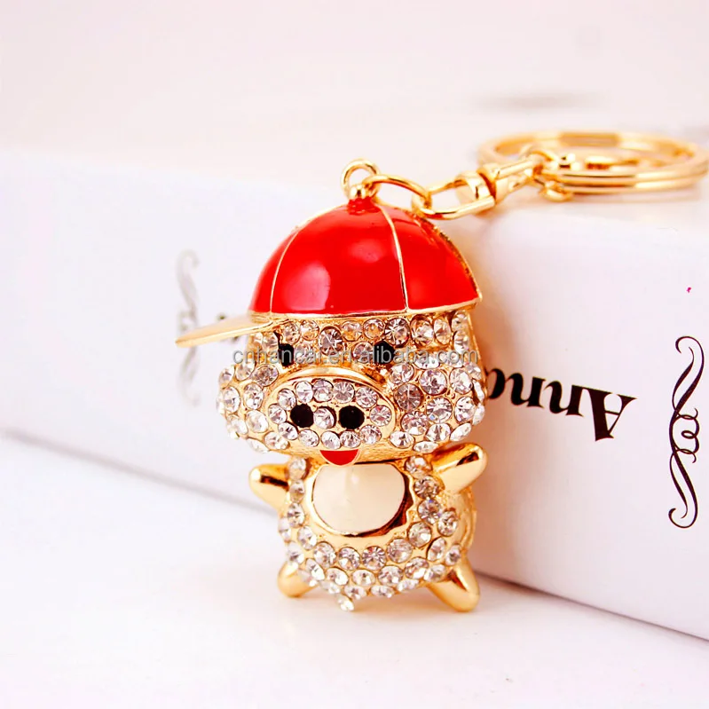 Creative Rhinestone Crystal Cute 12 Zodiac Pig Car Bag Purse Keychain Animal Metal Pendant Key Chain Ring Small Gift Ornament