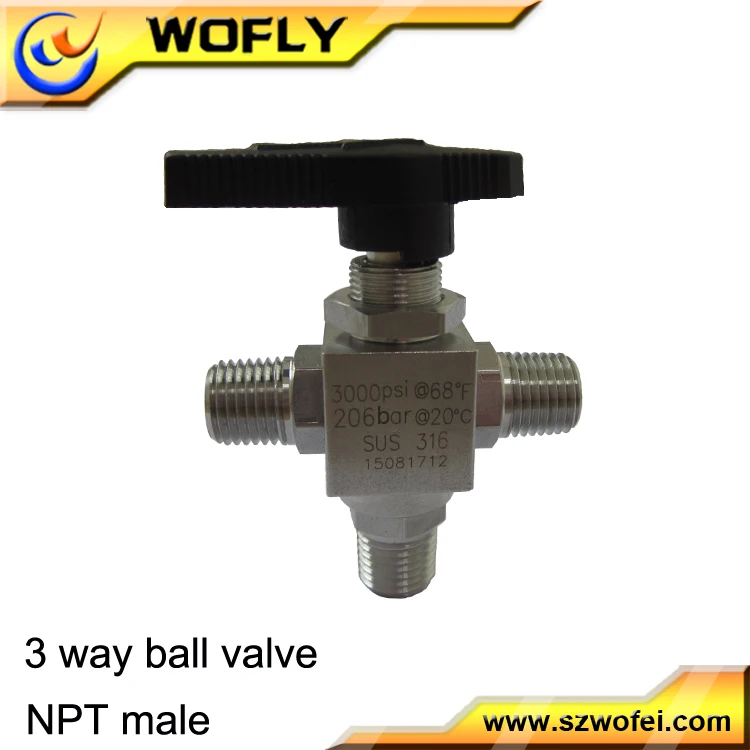 Manual Operating Three Way NPT Female Thread Male Ball Valve Stainless Steel