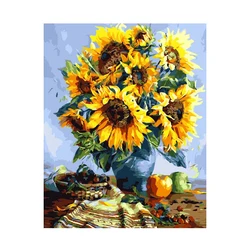 Amazon Hot Selling sunflower Decorative bedroom hanging Painting by numbers hand-painted Diy Digital Oil Painting with Frame