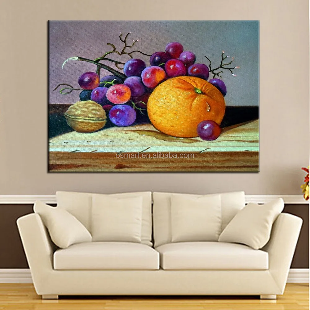 Shenzhen Wholesale Skillful Artists Hand Painted Fruit Oil Painting on Canvas Grapes Oranges Walnuts Still Life Wall Painting