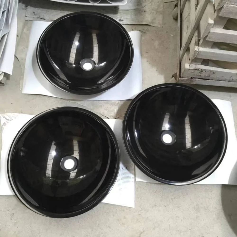 Indoor Natural Stone Black Granite Bathroom Sink