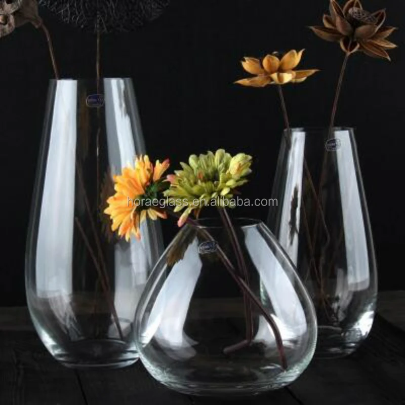 High quality crystal glass vase,Hot sale drum type recycled glass simple vase for decor