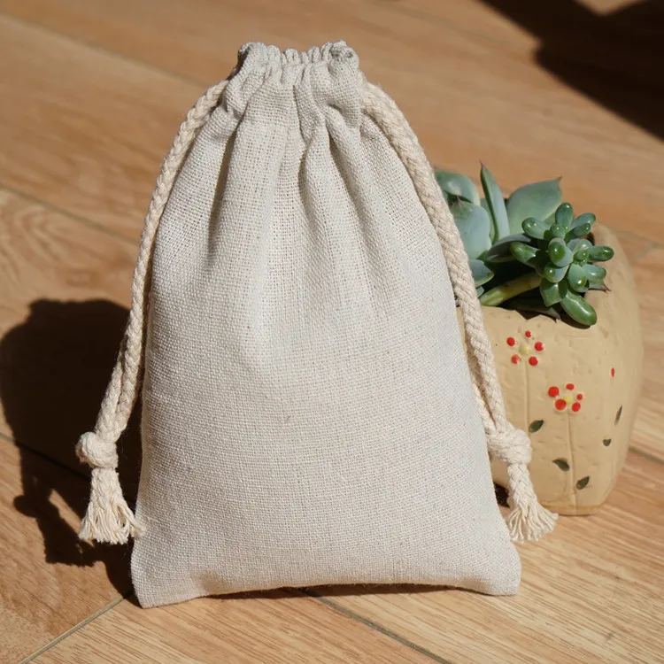 
Cotton linen drawstring bag for packing logo printing linen sack jute bag 