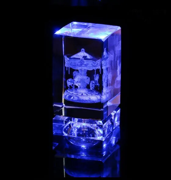 
3D laser engraving pattern LED crystal cube,crystal laser cube rose 