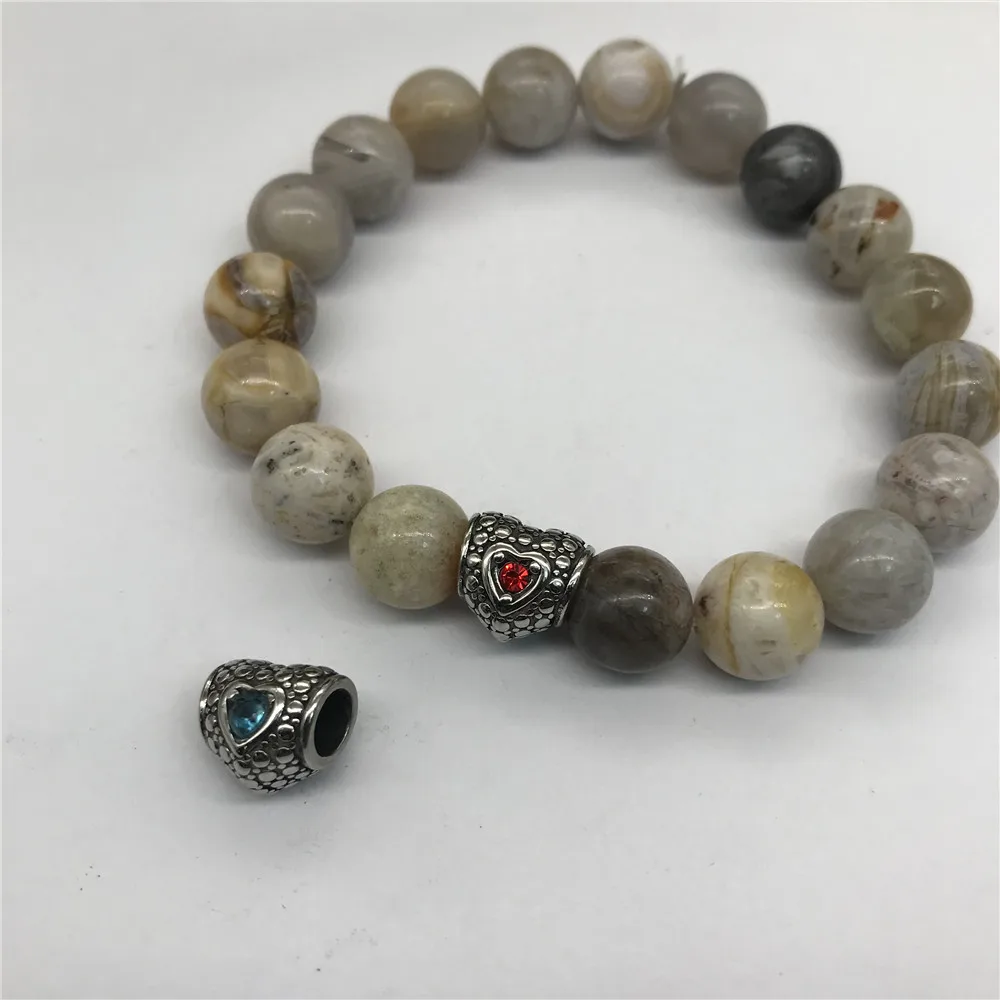 Hot Selling stainless steel Heart Shape Big Hole red rhinestone Charms with 5mm hole for DIY jewelry makining