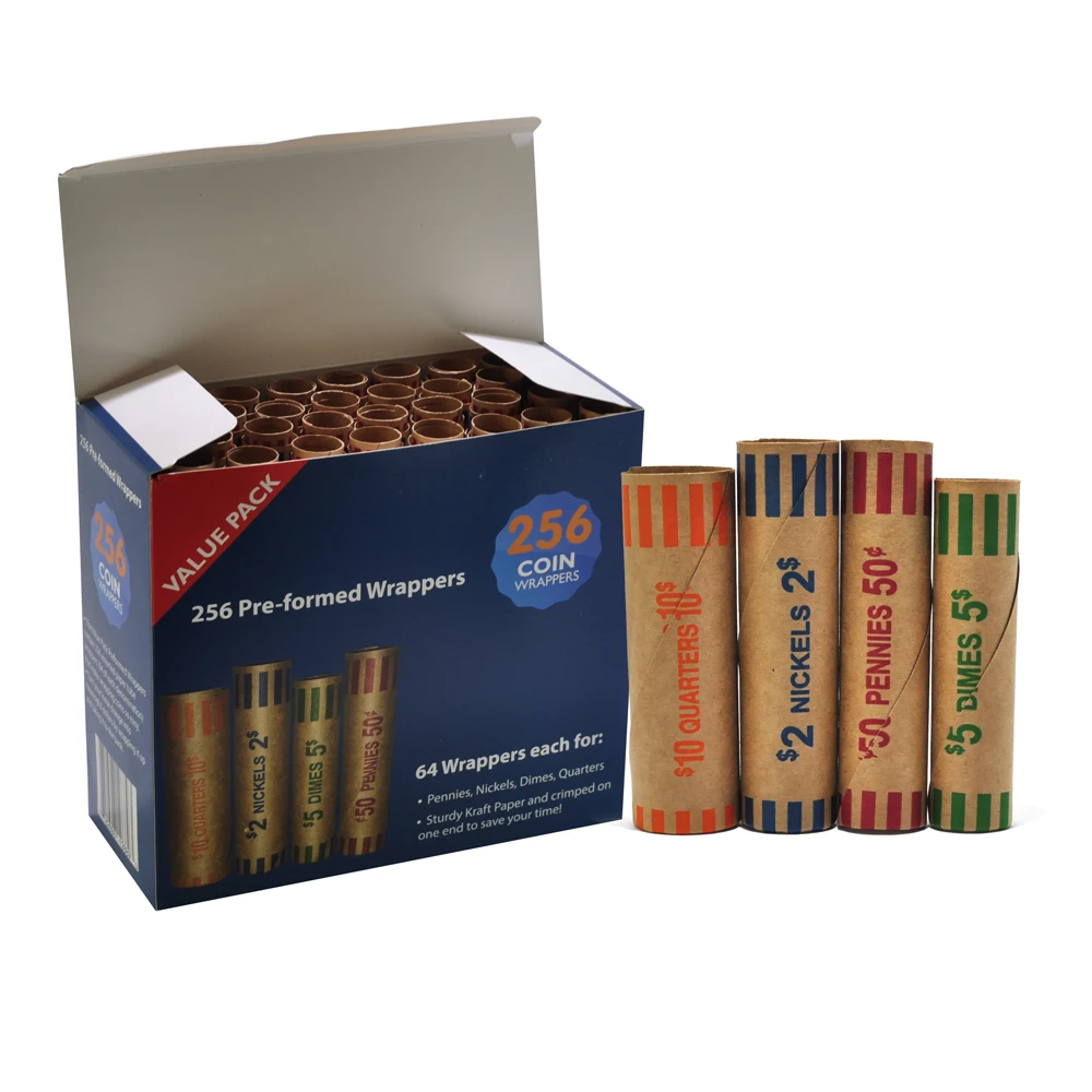 Custom Design Cost-effective Assorted Kraft Paper Tubular Coin Wrappers