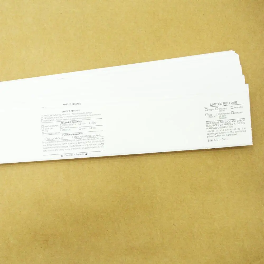 Factory Supply Custom Thermal Airport Luggage Labels Adhesive Airline Baggage Tag