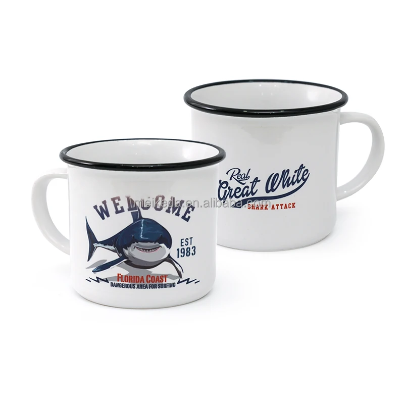 8oz Ceramic Camper Mug Customized Sublimation White Mug with Color Rim