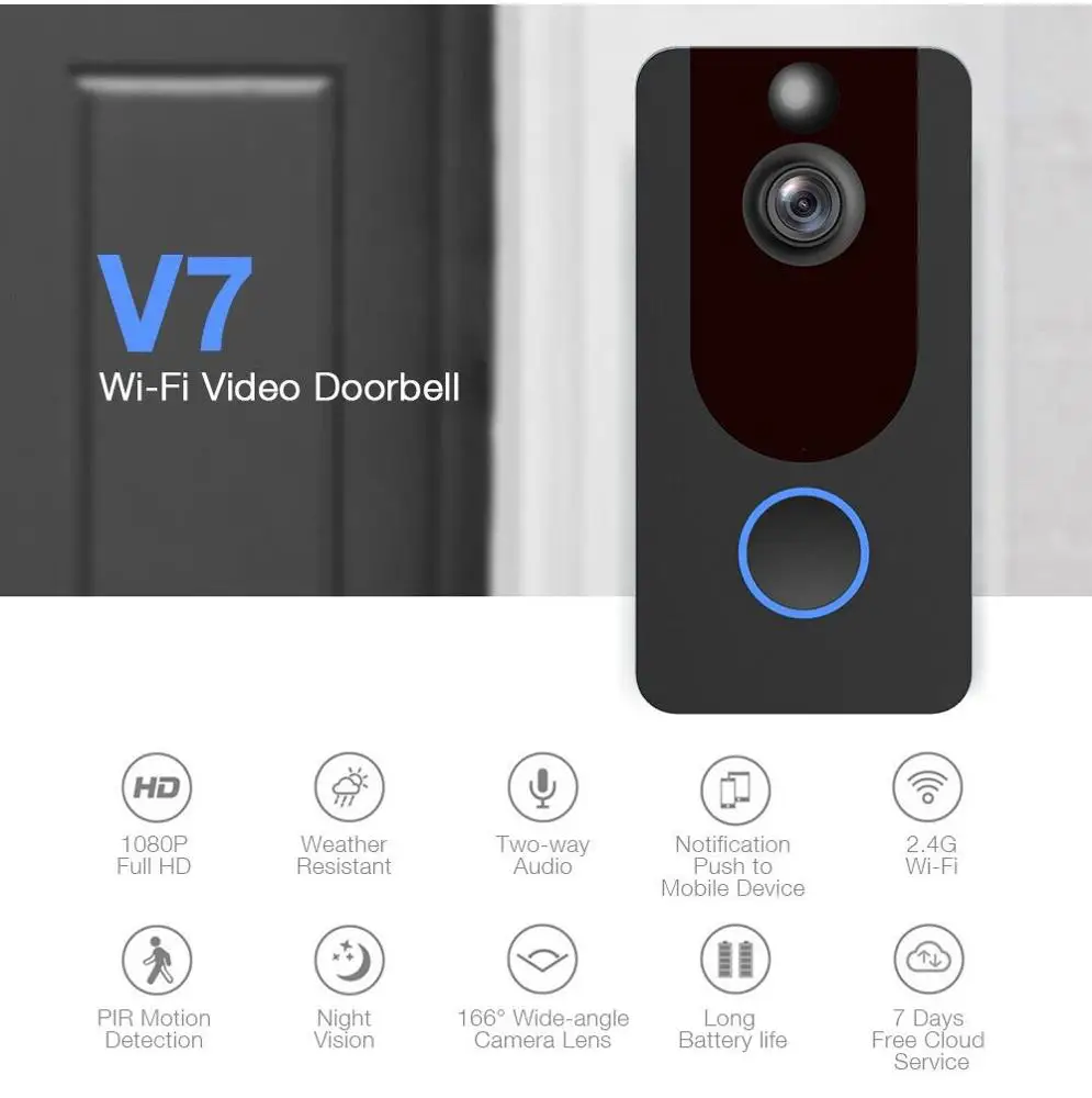 QZT 1080P Full HD V7 Wifi Video Doorbell Sensor Waterproof / Weatherproof CMOS with Night Vision and PIR Motion Sensor