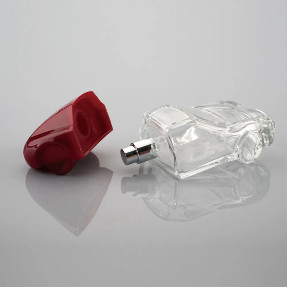 car shaped fancy empty glass perfume bottle 100ml with red cap
