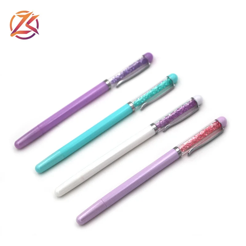 new cheap plastic crystal glitter ball pen with cap crystal gel ink pen with logo