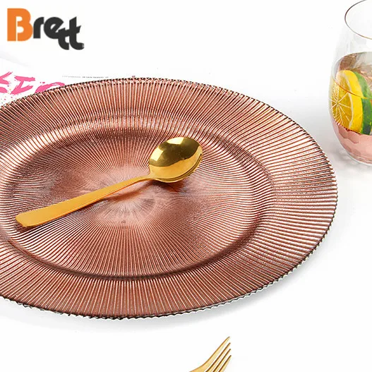 Tableware Market in Guangzhou Rose Gold Plated Glass Charger Plates Wedding