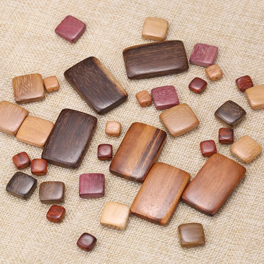 Necklace Jewelry Making Natural Flat Square Premium Wood Beads With Hole