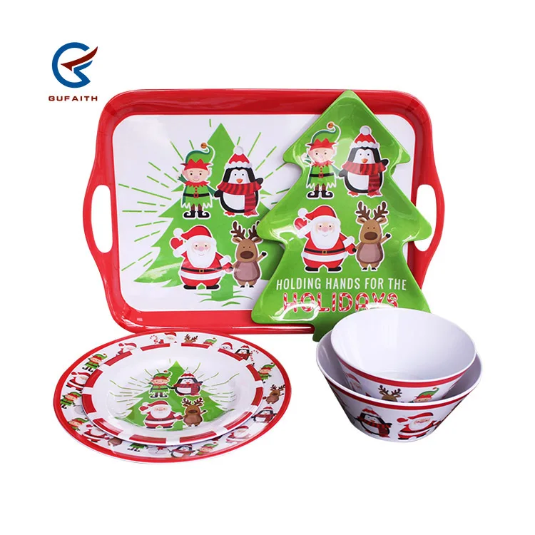 Wholesale 18 inch festival item Christmas plastic dinnerware melamine tableware plate bowl tray dinner sets