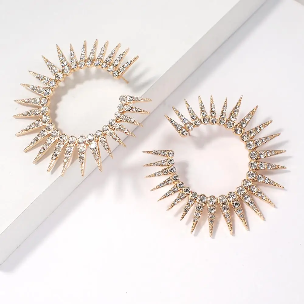 HANSIDON Trend Rhinestone Stud Earrings For Women Shin Sun Alloy Hoop Earrings Jewelry Accessories Gift New