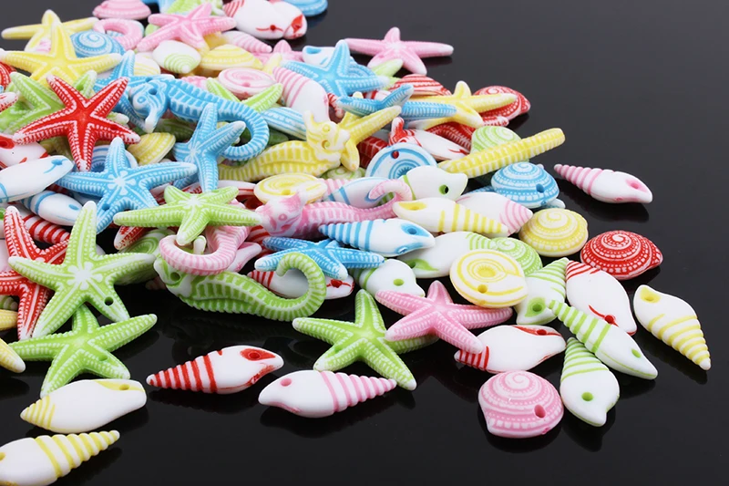 Popular assorted starfish, sea horse, conch shaped custom engraved animal plastic beads