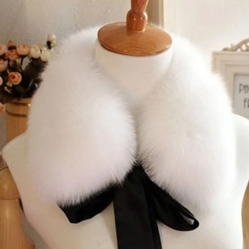 New arrival Winter short design fox fur scarf fashion real fur collar scarf with ribbon