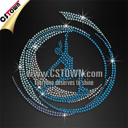 Blue Motif Figure Rhinestone Iron Ons Sports Skating Girl Rhinestone Transfer Flatback 10 Pcs for Stock,12 Pcs for Custom Design