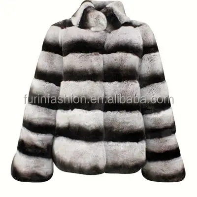 
Wholesale Winter Warm Real Rex Rabbit Chinchilla Fur Coat for Fashion Girls 
