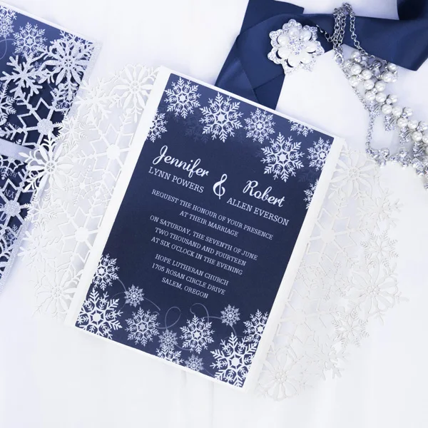 Elegant Personalised Modern Goblet Laser Cut Winter Snowflake Wedding invitation Cards and customize laser cut bChristmas cards