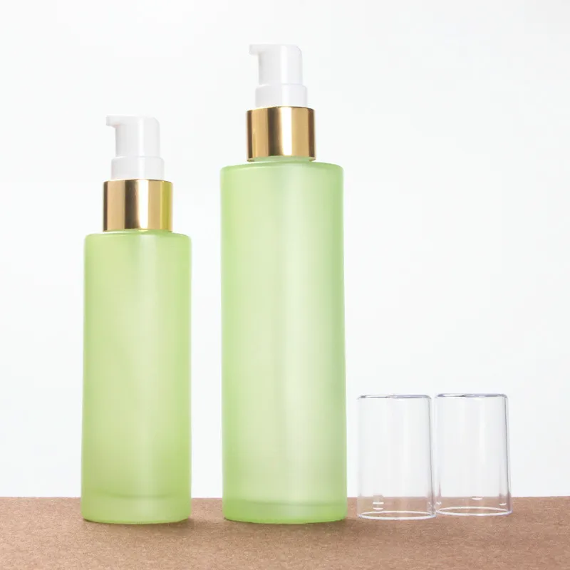 
wholesale frosted green 20ml -120ml cosmetic glass package / cream jar /glass bottles set and jars 