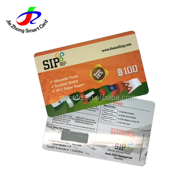 CMYK printing CR80 30mil Telephones calling scratch card prepaid card