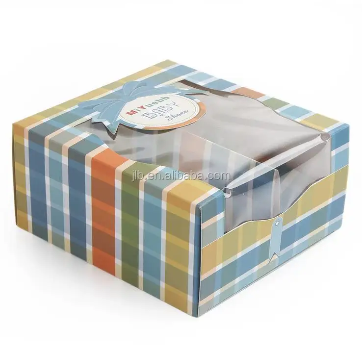Custom baby shoes display cardboard box packaging with PVC plastic window