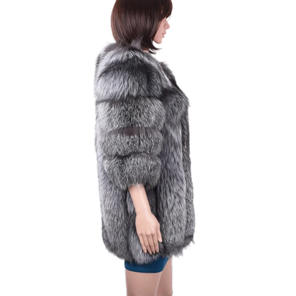 Women silver fox fur coat/winter warm fur coat/fox fur coat for women KZ160039