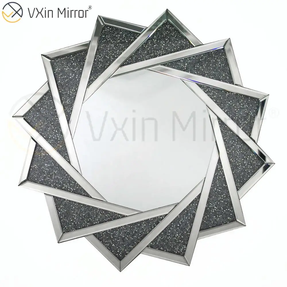 Hot sell VXin WXM-1779 3 color LED Modern crystal Silver Crushed  Diamond Wall hanging Mirror