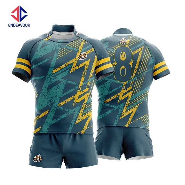 China made full sublimation custom rugby jersey and shorts