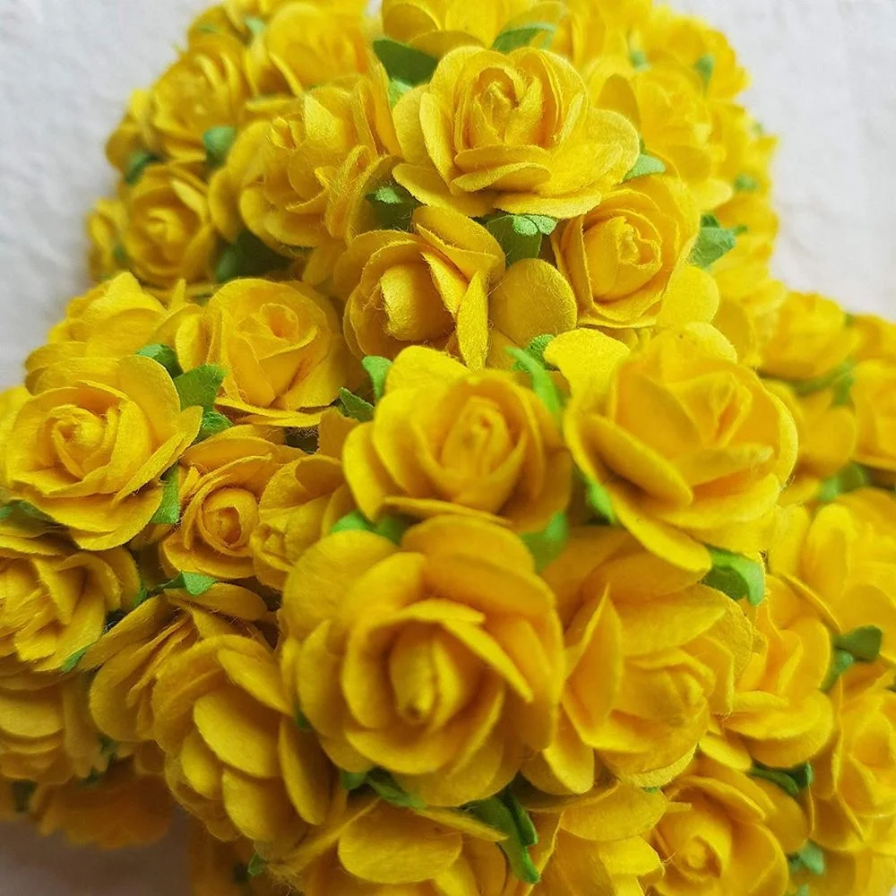 Top 100 pcs Handmade Mulberry Paper Rose Buds Flower Set Decoration 1.5 cm Craft Scrapbooking