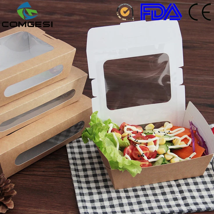 Disposable kraft paper food packaging box potato chips salad hamburger pizza box soup bowl low price best quality custom design