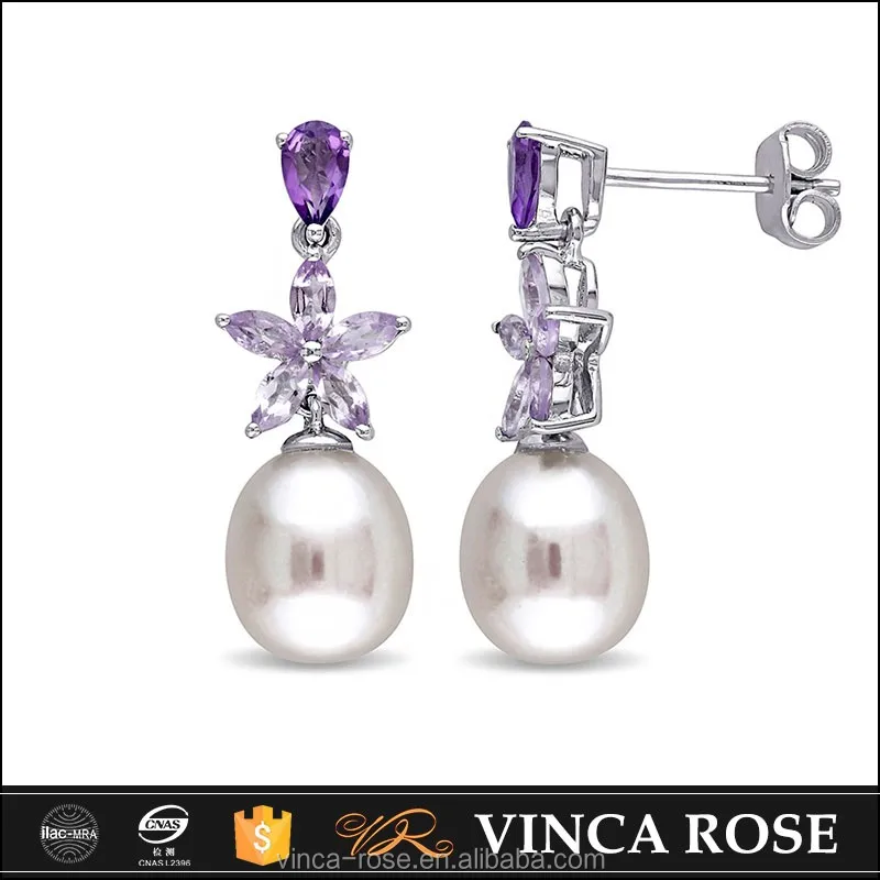 Цветок в фиолетовый позолоченные висит ювелирные изделия перлы двойника серьги