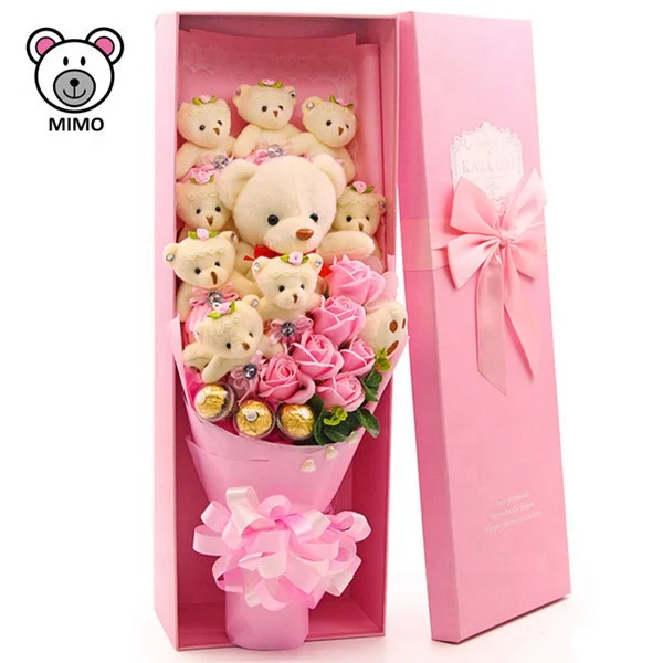 Новинка 2019, подарок на день Святого Валентина, мягкий плюшевый мишка, букет цветов для любимых, красивый розовый мягкий плюшевый мишка ручной работы, букет игрушек